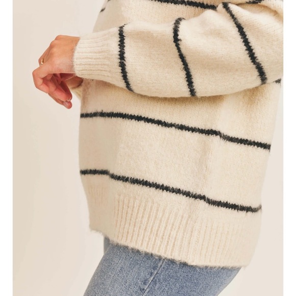 Lush Nordstrom Women’s Ivory Stripe Oversized Sweater Chic Cozy Pullover Large L - Picture 2 of 9
